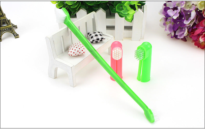 Pet Toothbrush Three-piece Set with Double-headed